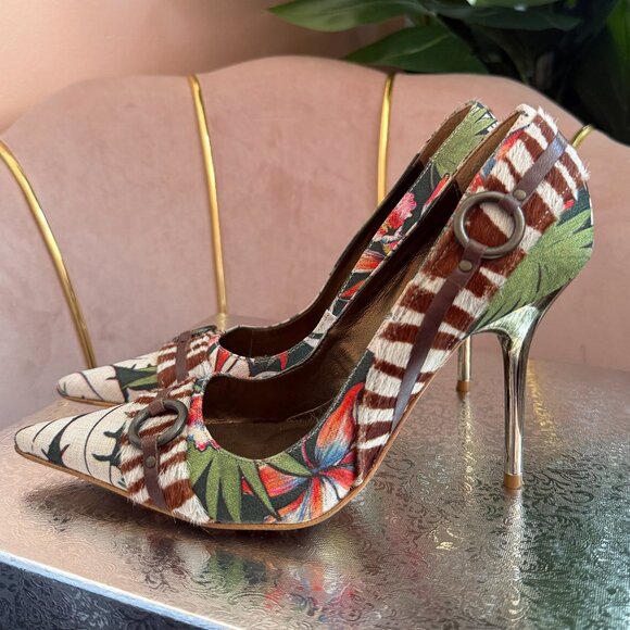 Pre-Loved: ALDO Tropical Print 4" Stilettos with Metallic Accents! [Size 37] - Picture 4 of 6